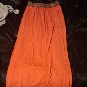 No Boundaries Orange A-Line Skirt with Patterned Waistband